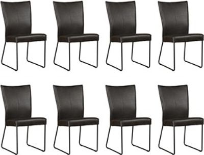 Set van 8 Donkergrijze leren industriële eetkamerstoelen Mate - Granada leer Graphite (donkergrijs leer)