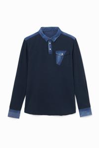 Poloshirt van katoen en denim - BLUE - S