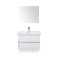 Como Badmeubelset 80 cm - Greeplijst in kleur Wit Hoogglans - Keramische Wastafel Wit - met Spiegel