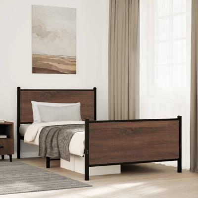Bedframe zonder matras metaal bruin eikenkleurig 107x203 cm