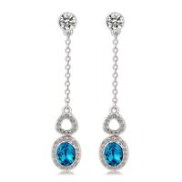 Verzilverd ingelegd helder kristal ketting met Zirkoon ingelegde blauw kristal oorbel Verzilverd ingelegd helder kristal ketting met Zirkoon ingelegde blauw kristal oorbel