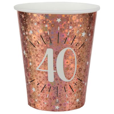 Verjaardag feest bekertjes leeftijd - 10x - 40 jaar - rose goud - karton - 270 ml