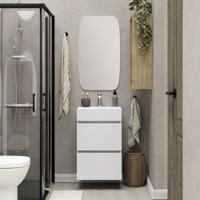 Xellanz Mini Onderkast Met 2 Laden Glans Wit En Wastafel Keramiek Glans Wit - 45cm - Inclusief Spiegel