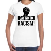 Say no to racism demonstratie / protest t-shirt wit voor dames - thumbnail