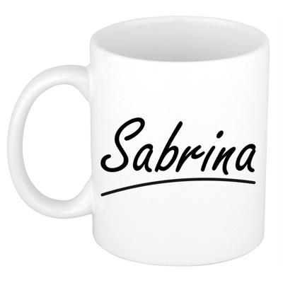 Sabrina Naam koffiemok - beker - met sierlijke letters - wit - 300 ml - Cadeau - Dames