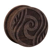 Ribbed Plug met Maori Design Hout Tunnels & Plugs - thumbnail