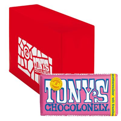 Tony&apos;s Chocolonely - Wit framboos knettersuiker - 15x 180g