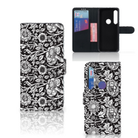 Motorola Moto G8 Plus Hoesje Black Flowers - thumbnail