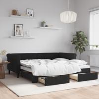 Slaapbank met onderschuifbed en lades 90x190 cm fluweel zwart