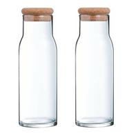 Migros Cucina & Tavola Glazen karaf met kurkstop voor water, sap, melk - 1000 ml - 2 Stuks