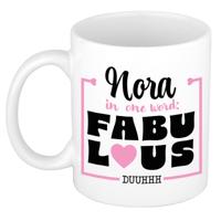 Naam mok Nora - wit - Fabulous - keramiek - 300 ml - cadeau collega beker