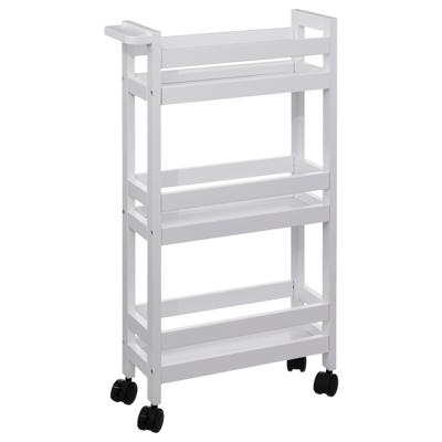 Keuken of badkamer trolley 3laags - wit - D15 x B40 x H75 cm - mdf hout - met wielen