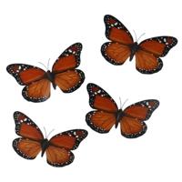 Gerimport Decoratie / hobby vlinders - 4x stuks - oranje - op clip - 12 x 6 cm - kunststof - knutsel