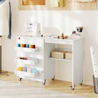 Vouwbare Naaitafel Rollende Knutselstation met Opbergvak 3 Verborgen Containers Mobiele Naaitafel 118,5 x 40 x 79,5 cm Wit