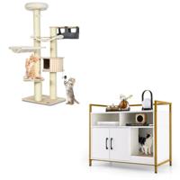 Krabpaal 197 cm Hout Hangmatten en Kattenbak Kartonnen Krabpalen Krabpaal en Verborgen Kattenbak Dubbele Deuren