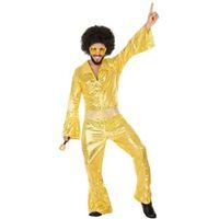 Disco/1970s jumpsuit gouden pailletten voor heren XL  - - thumbnail