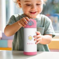 RVS drinkfles met rietje kind - 350 ml - Roze