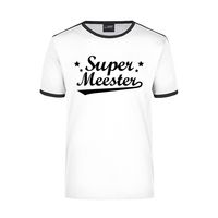 Super meester wit/zwart ringer t-shirt voor heren - thumbnail