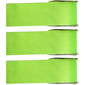 3x Hobby/decoratie lime groene satijnen sierlinten 2,5 cm/25 mm x 25 meter