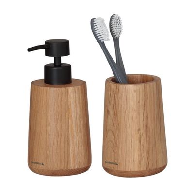 Sealskin Badkamerset - Zeepdispenser 150 ml/Tandenborstelbeker Earth Eiken