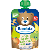 Bambix Knijpzakje Appel, Perzik, Banaan, Peer & Haver Bio 10M+ 100g bij Jumbo