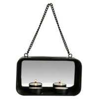 Gusta wand theelichthouder + spiegel 18x10x6.5 cm metaal/zwart