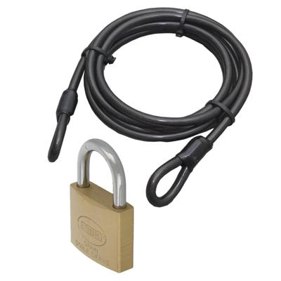 Staalkabel met 60 mm hangslot - 10m x 12mm kabel - geplastificeerd - kabelslot met sleutel