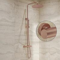 Regendouche set SaniClear Copper Stripes | Opbouw | 20 cm | Mengkraan | Incl.Handdoucheset | Geborsteld koper