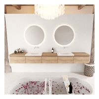 Mondiaz Bukla 300cm badmeubel met module 60 kleur washed oak met 5 lades wastafel dubbel zonder kraangat kleur talc