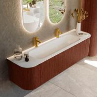 Badmeubel Mondiaz Kurve | 170 cm cm | Meubelkleur Ruby | Wastafelkleur Talc | Solid surface | Wasbak midden spoelbak | 2 kraangaten
