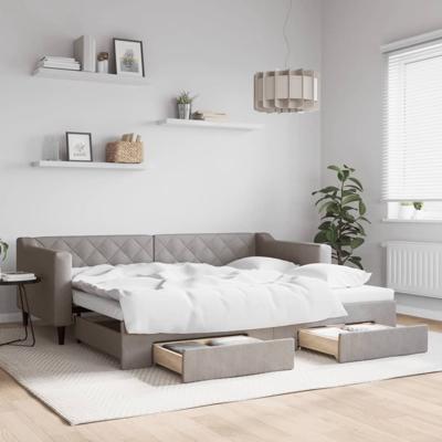 Slaapbank met onderschuifbed en lades 90x200 cm stof taupe