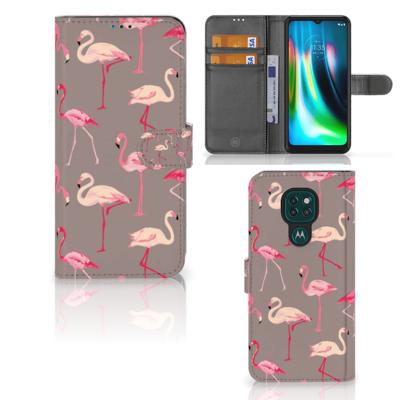 Motorola Moto G9 Play | E7 Plus | Telefoonhoesje | Met pasjeshouder | Flamingo