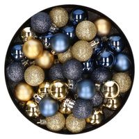 Set van 40x stuks kunststof kerstballen mix goud en donkerblauw 3 cm - Kerstbal - thumbnail