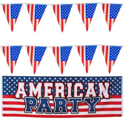 Amerika/USA thema versiering set - vlaggetjes en grote vlag - feestartikelen