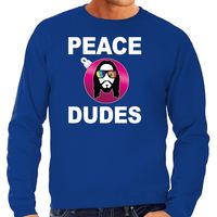 Hippie jezus Kerstbal sweater / Kerst outfit peace dudes blauw voor heren - thumbnail