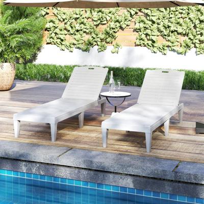 Set van 2 Ligstoelen met Verstelbare Rugleuning Kunststof Weerbestendig Tuinbed Wit