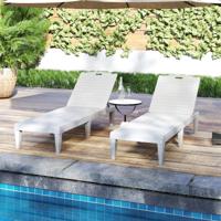Set van 2 Ligstoelen met Verstelbare Rugleuning Kunststof Weerbestendig Tuinbed Wit