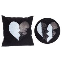 Zwart kussen met zwart/witte omkeerbare pailletten 40 x 40 cm - thumbnail
