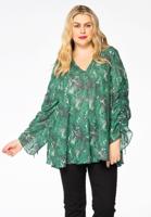 Yoek Blouse met gerimpelde mouw | Groen | Maat 58/60