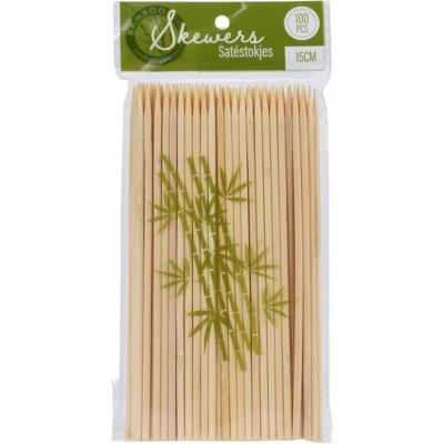 BBQ Sate/spiesjes prikkers - 100x - bamboe hout - 15 cm - spiezen - satestokjes BBQ Sate/spiesjes prikkers - 100x - bamboe hout - 15 cm - spiezen - satestokjes