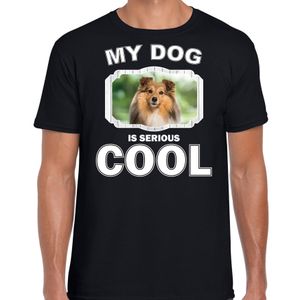 Sheltie honden t-shirt my dog is serious cool zwart voor heren