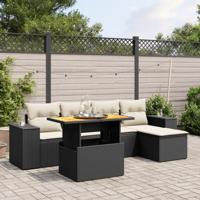 6-delige Loungeset met kussens poly rattan zwart
