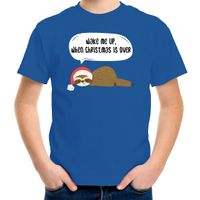 Luiaard Kerst t-shirt / outfit Wake me up when christmas is over blauw voor kinderen