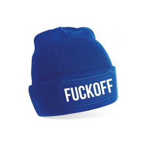 Wintersport muts - fuck off - blauw - one size - unisex - Apres ski beanie