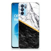 OPPO Reno6 5G TPU Siliconen Hoesje Marmer Wit Zwart - Origineel Cadeau Man - thumbnail