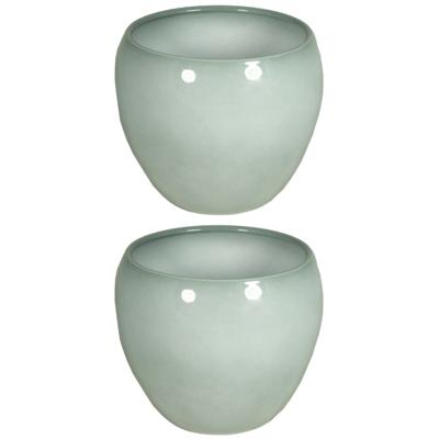 Floran Plantenpot - 2x stuks - misty groen - glans - keramiek - 14 x 11 cm