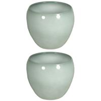 Floran Plantenpot - 2x stuks - misty groen - glans - keramiek - 14 x 11 cm