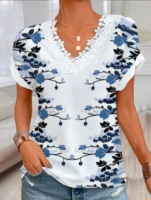 Casual Floral Lace Edge Loose Shirt