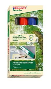 edding 22/4 S Ecoline permanent marker set - assorti 4 stuks: zwart, rood, blauw, groen - 1-5mm