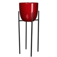 Mica Decorations Bloempot met verhoger - D25 x H23 cm - pot rood - verhoger zwart/metaal H55 cm